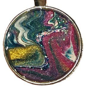 NWOT Wearable Art Necklace, Fluid Art Pendant